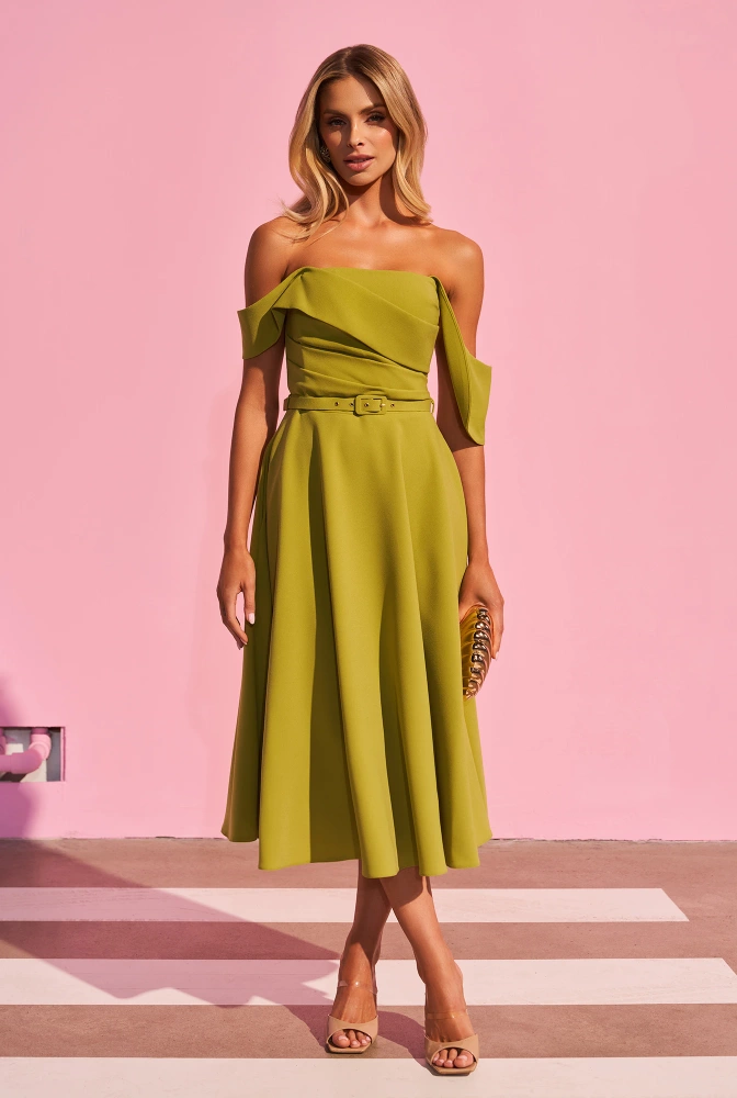 Suzi - Midi šaty s korzetovým vrškem a ozdobným páskem