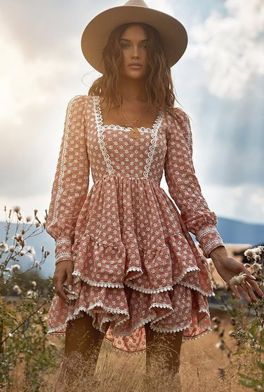 Kansas - šaty ve stylu boho v odstínu cihly