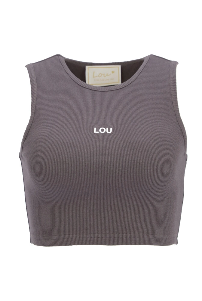 Saura - krátký grafitový bezramínkový top