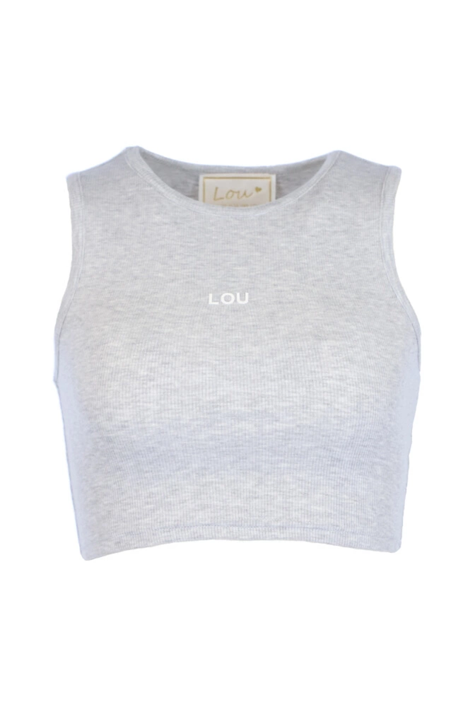 Saura - krátký melírový bezramínkový top