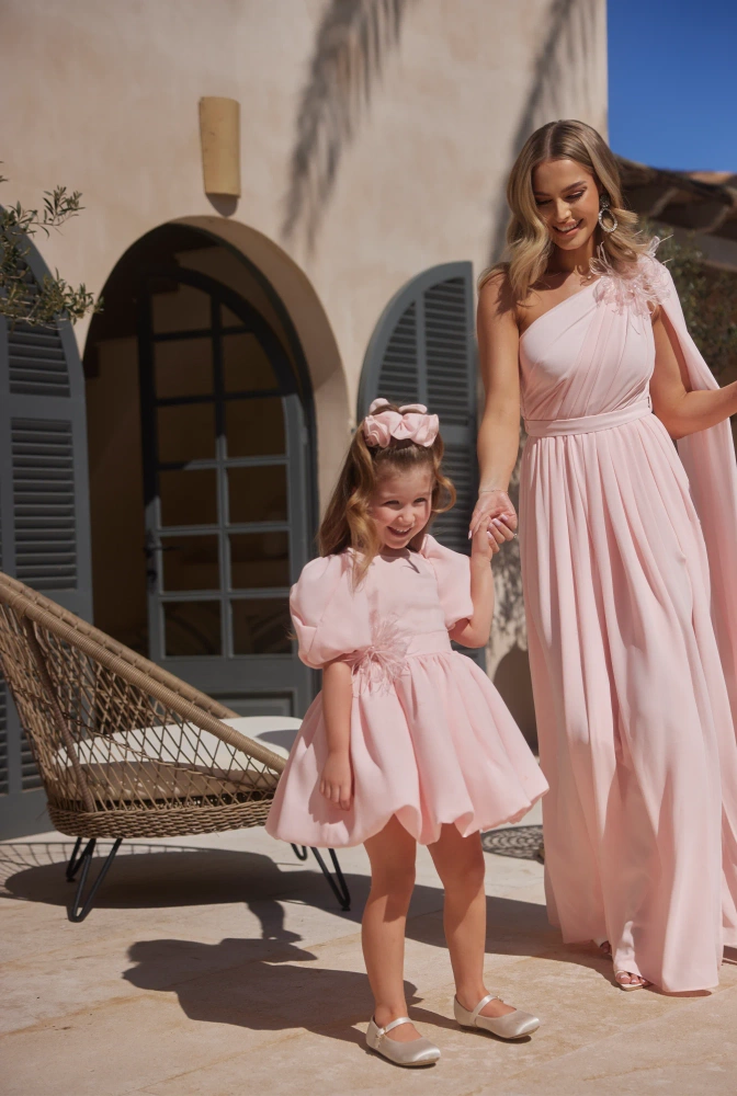 Nela - Dětské šaty s bufetem a bombarďákem + ozdobná čelenka do vlasů